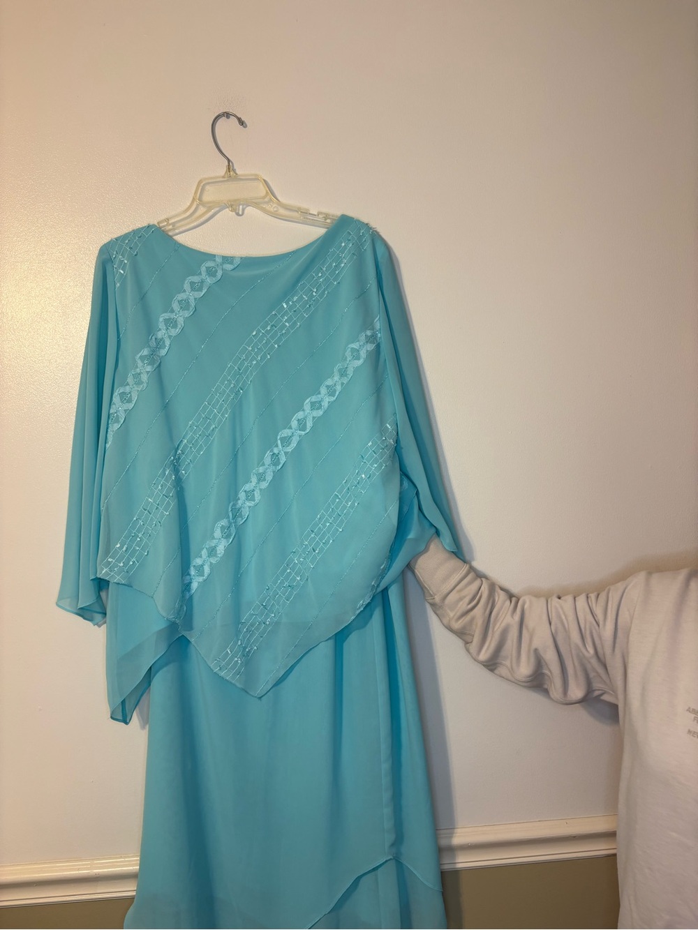Dana Kay Aqua Blue Long Sleeve Overlay Dress